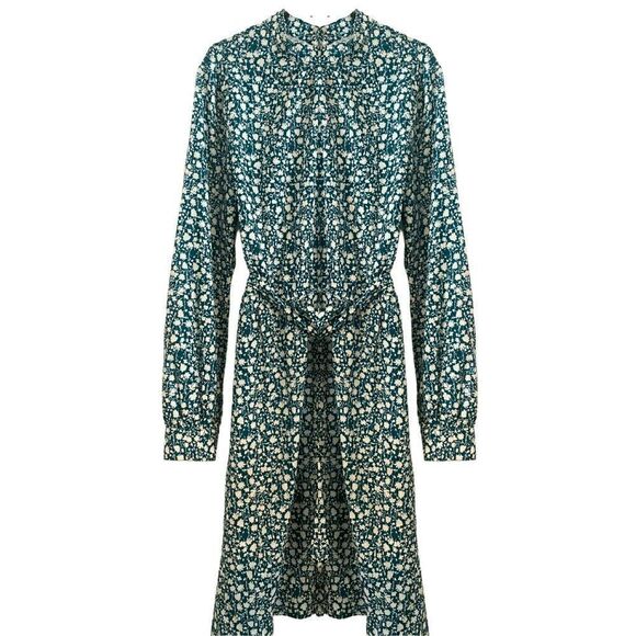 Like New Ruched Mock Neck White Floral Print Teal Midi Dress - Picture 1 of 11